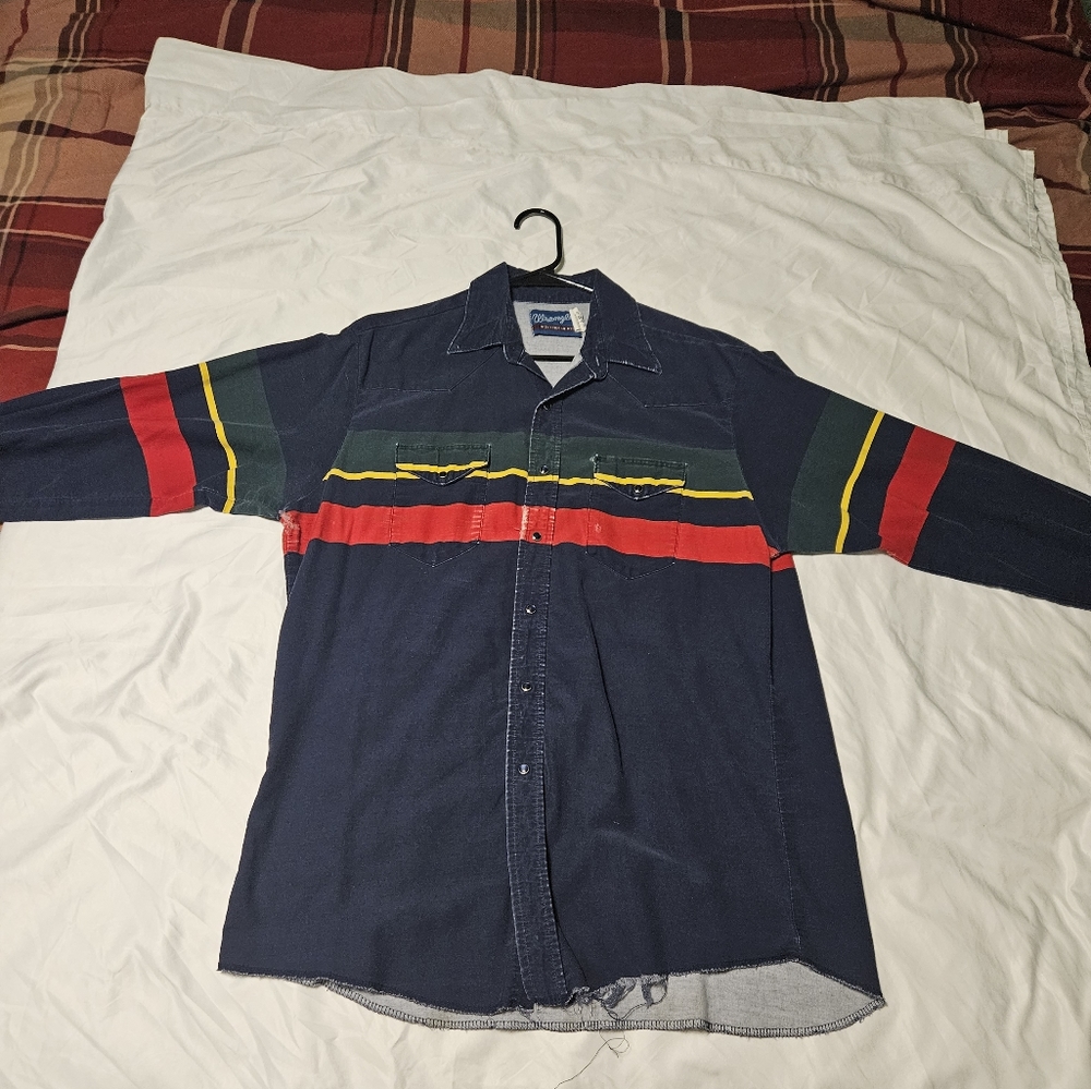 Vintage Wrangler Western Pearl Snap Button Up Long Sleeve Shirt Men's Size XL